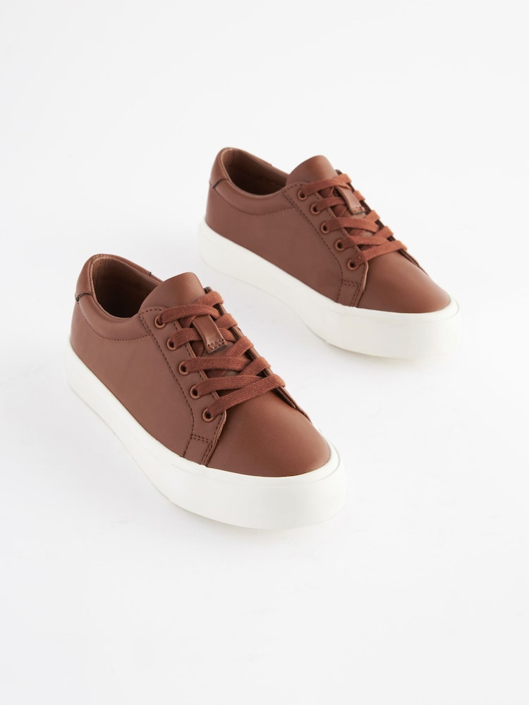 Tan Brown Lace Up Smart Trainers - Image 1 of 7