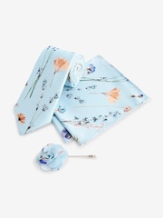 Light Blue Pressed Flower Tie, Pocket Square And Pin Set - Image 1 of 5