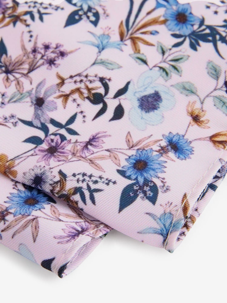 Light Pink Floral Tie, Pocket Square And Pin Set - Image 5 of 5 Light Pink Floral Tie, Pocket Square And Pin Set - Image 5 of 5