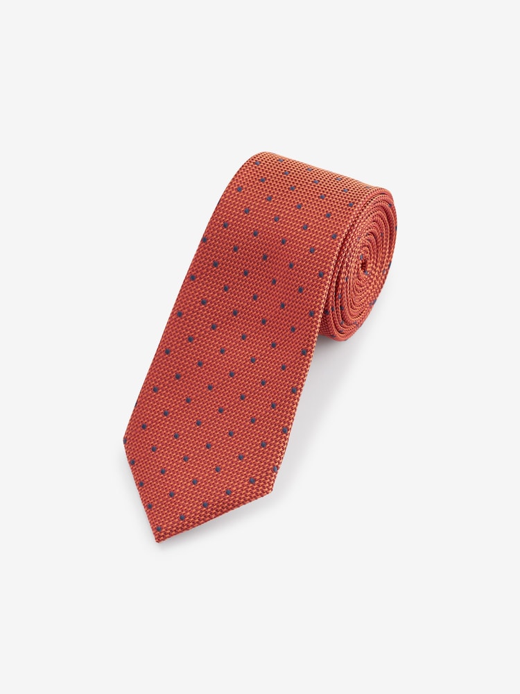 Orange/Navy Blue Polka Dot Slim Pattern Tie - Image 1 of 3