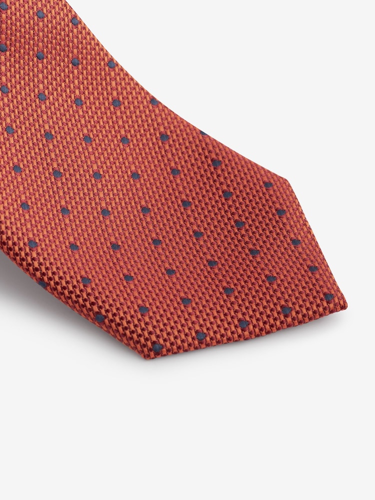 Orange/Navy Blue Polka Dot Slim Pattern Tie - Image 2 of 3