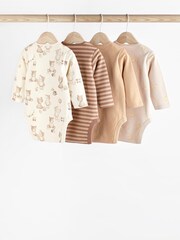 Tan Brown Bear Baby Long Sleeve Bodysuits 4 Pack - Image 2 of 7