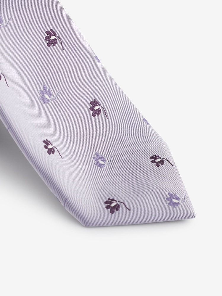 Lilac Purple Floral Slim Pattern Tie - Image 2 of 3