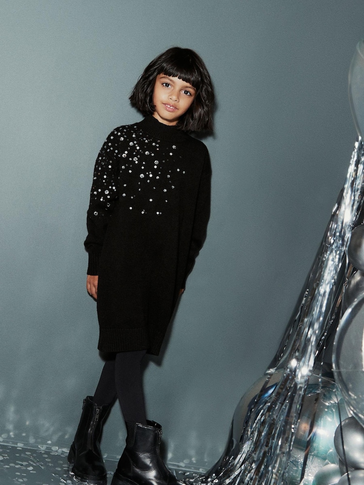 Black/Pewter Sequin Jumper Dress (3-16yrs) - Image 1 of 6