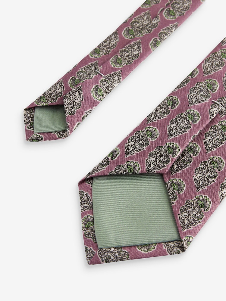 Damson Pink Block Print Linen Design Tie - Image 3 of 3 Damson Pink Block Print Linen Design Tie - Image 3 of 3