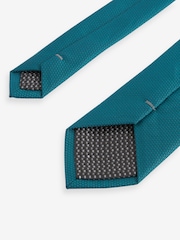 Teal Blue Slim Textured Tie And Clip Set - Image 3 of 3