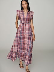 Anthropologie Pink Pilcro Button-Front Ruffle Maxi Dress - Image 1 of 4