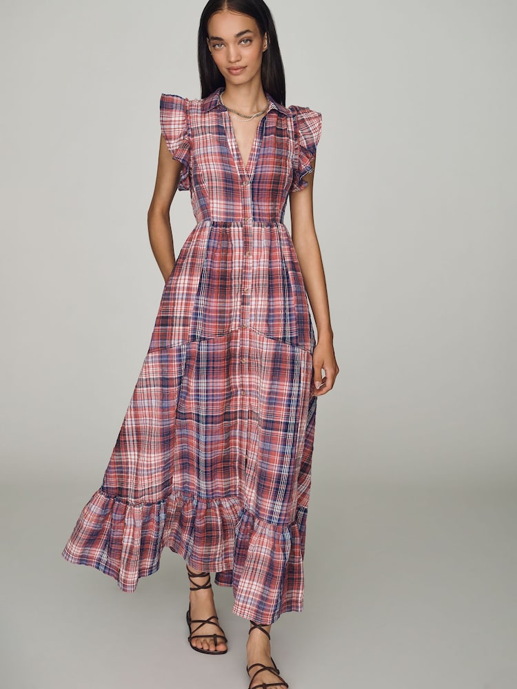 Anthropologie Pink Pilcro Button-Front Ruffle Maxi Dress - Image 1 of 4 Anthropologie Pink Pilcro Button-Front Ruffle Maxi Dress - Image 1 of 4