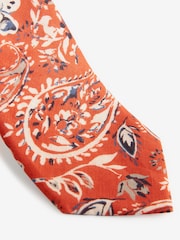 Batik Orange/Neutral Brown 100% Linen Tie And Pocket Square Set - Image 2 of 5