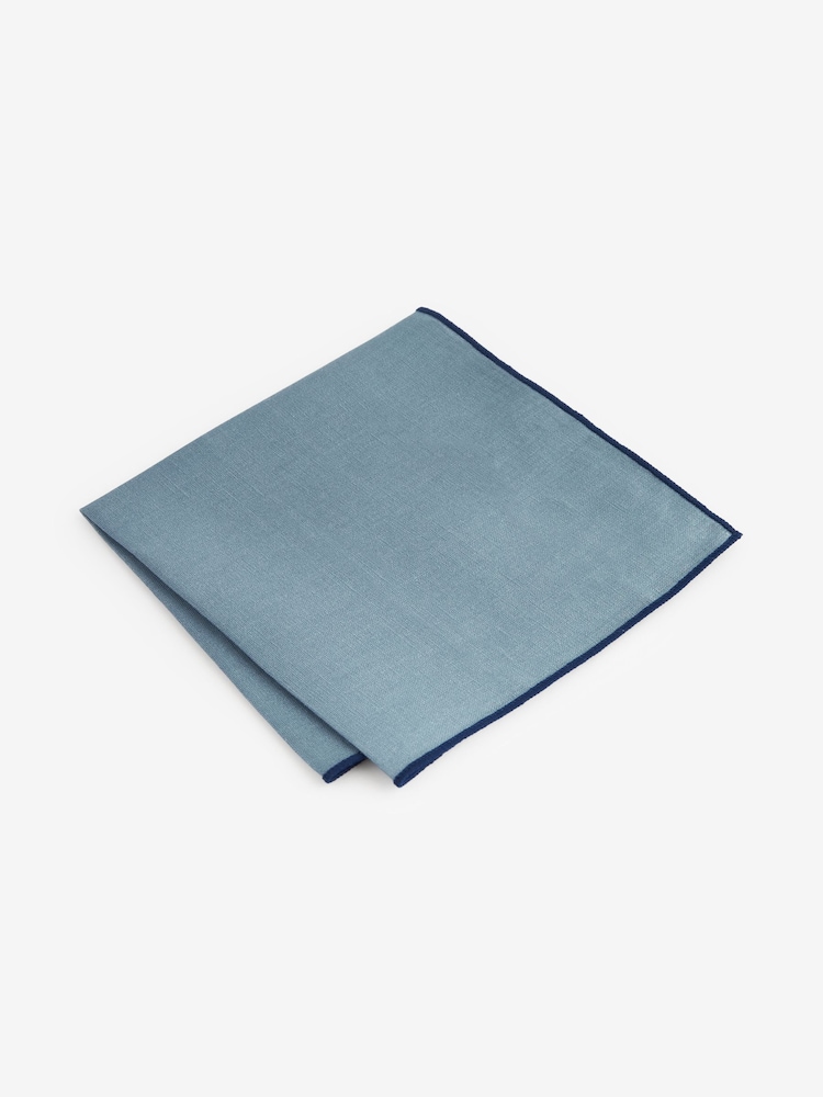 Neutral Brown Sarasa/Blue 100% Linen Tie And Pocket Square Set - Image 2 of 5