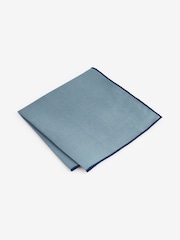 Neutral Brown Sarasa/Blue 100% Linen Tie And Pocket Square Set - Image 4 of 5