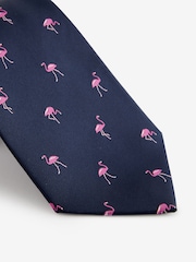 Navy Blue Flamingo/Pink Tie And Pocket Square Set - Image 2 of 5