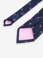 Navy Blue Flamingo/Pink Tie And Pocket Square Set - Image 3 of 5
