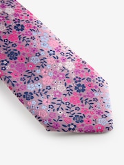 Pink Floral/Blue Slim Tie And Pocket Square Set - Image 2 of 5