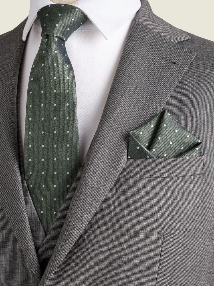 Moss Green Polka Dot Silk Tie And Pocket Square Set - Image 1 of 6