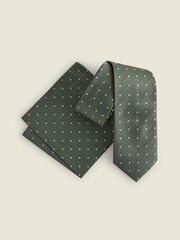 Moss Green Polka Dot Silk Tie And Pocket Square Set - Image 2 of 6