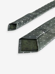 Moss Green Polka Dot Silk Tie And Pocket Square Set - Image 5 of 6