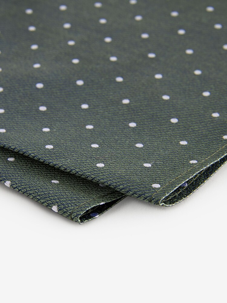 Moss Green Polka Dot Silk Tie And Pocket Square Set - Image 6 of 6