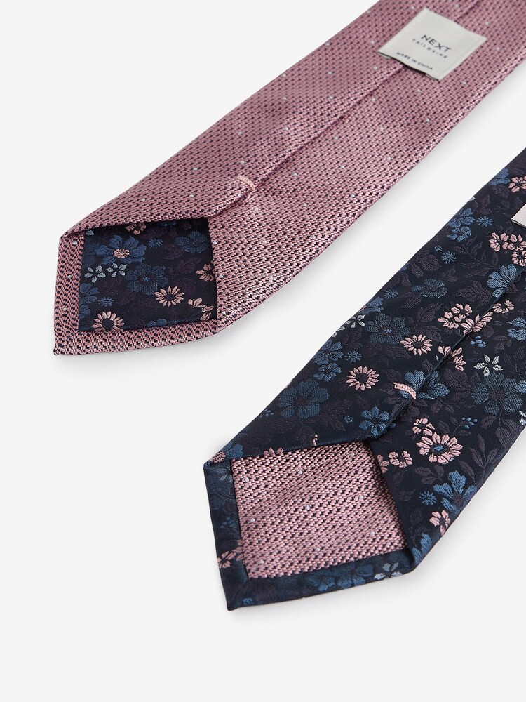 Pink Floral/Pink Polka Dot Design Ties And Tie Clip 2 Pack - Image 3 of 3