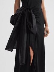 Reiss Black Luna Satin Bow Halterneck Maxi Dress - Image 3 of 5