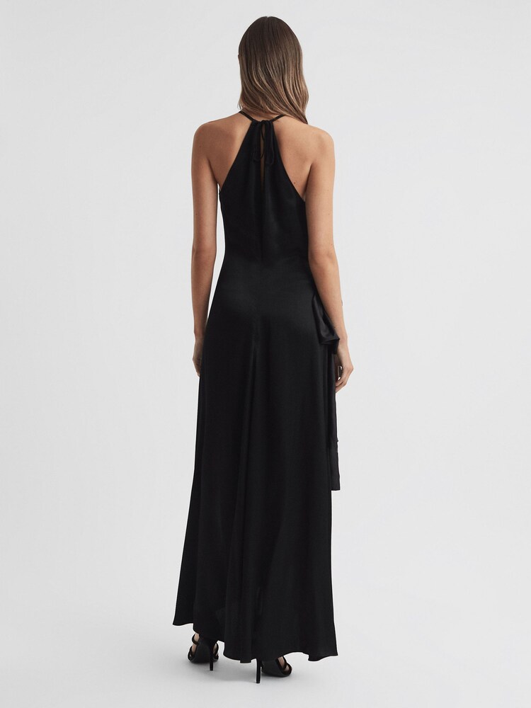 Reiss Black Luna Satin Bow Halterneck Maxi Dress - Image 5 of 5