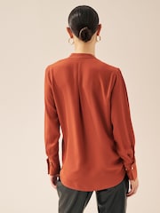 Rust Brown Long Sleeve Overhead V-Neck Relaxed Fit Blouse - Image 3 of 7