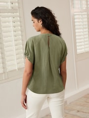 Sage Green Gathered Short Sleeve Textured Boxy T-Shirt - Image 2 of 6