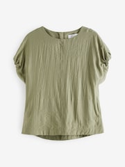 Sage Green Gathered Short Sleeve Textured Boxy T-Shirt - Image 5 of 6