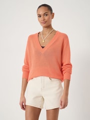 Hush Orange Coralie Linen Blend V-Neck Jumper - Image 1 of 5