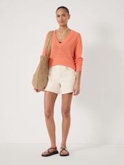 Hush Orange Coralie Linen Blend V-Neck Jumper - Image 2 of 5