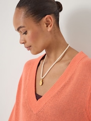 Hush Orange Coralie Linen Blend V-Neck Jumper - Image 4 of 5