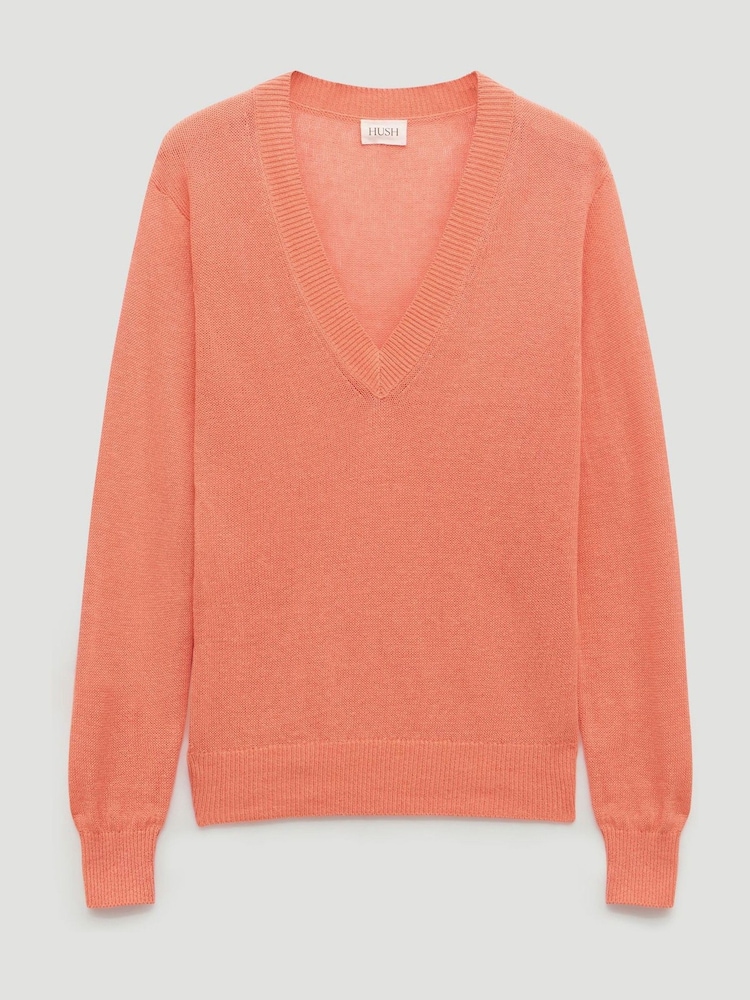 Hush Orange Coralie Linen Blend V-Neck Jumper - Image 5 of 5
