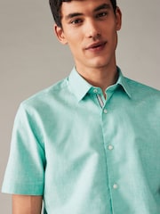 Mint Green Regular Fit Trimmed Linen Blend Short Sleeve Shirt - Image 1 of 8