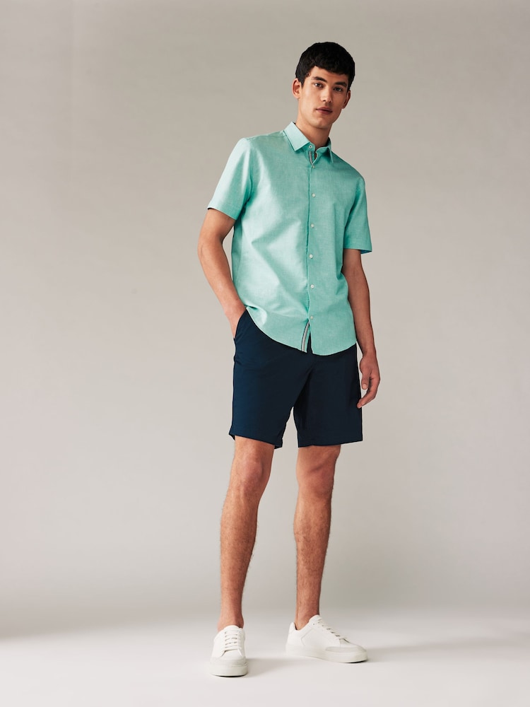Mint Green Regular Fit Trimmed Linen Blend Short Sleeve Shirt - Image 2 of 8