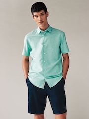 Mint Green Regular Fit Trimmed Linen Blend Short Sleeve Shirt - Image 3 of 8