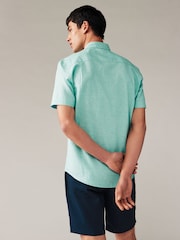 Mint Green Regular Fit Trimmed Linen Blend Short Sleeve Shirt - Image 4 of 8