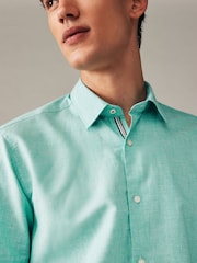 Mint Green Regular Fit Trimmed Linen Blend Short Sleeve Shirt - Image 5 of 8