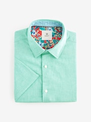 Mint Green Regular Fit Trimmed Linen Blend Short Sleeve Shirt - Image 6 of 8