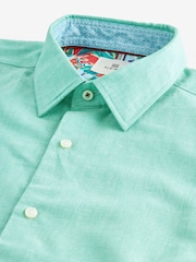 Mint Green Regular Fit Trimmed Linen Blend Short Sleeve Shirt - Image 8 of 8