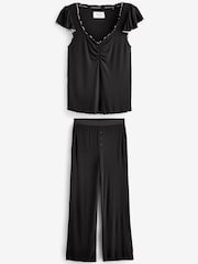 Black Short Sleeve Rib Pyjamas - Image 6 of 9