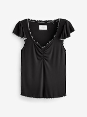 Black Short Sleeve Rib Pyjamas - Image 7 of 9