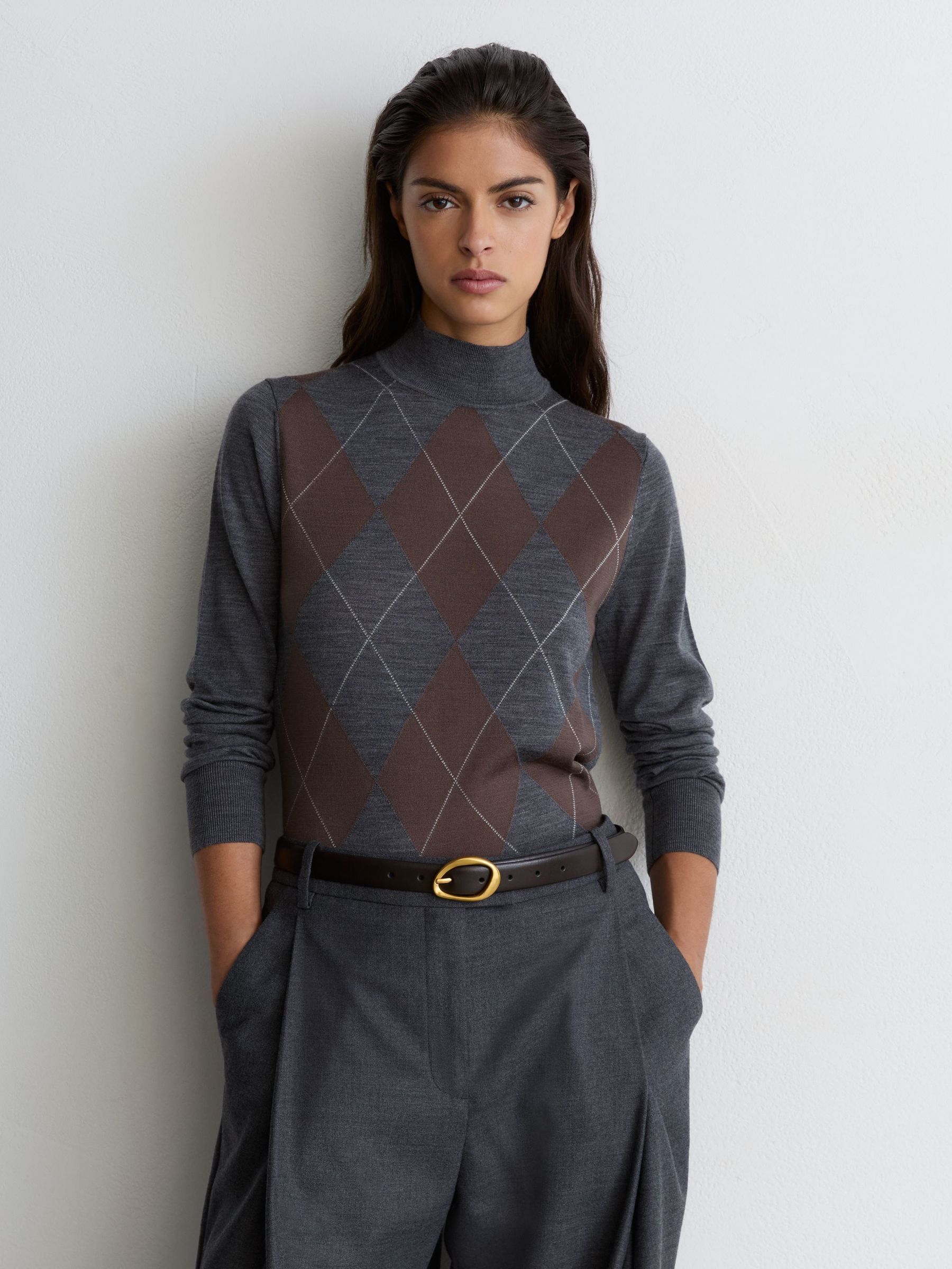 Reiss Chocolate Leather Sculpted-buckle Belt