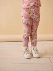 Pink Vintage Floral Rib Jersey Leggings (3mths-7yrs) - Image 1 of 6
