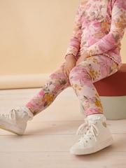 Pink Vintage Floral Rib Jersey Leggings (3mths-7yrs) - Image 2 of 6