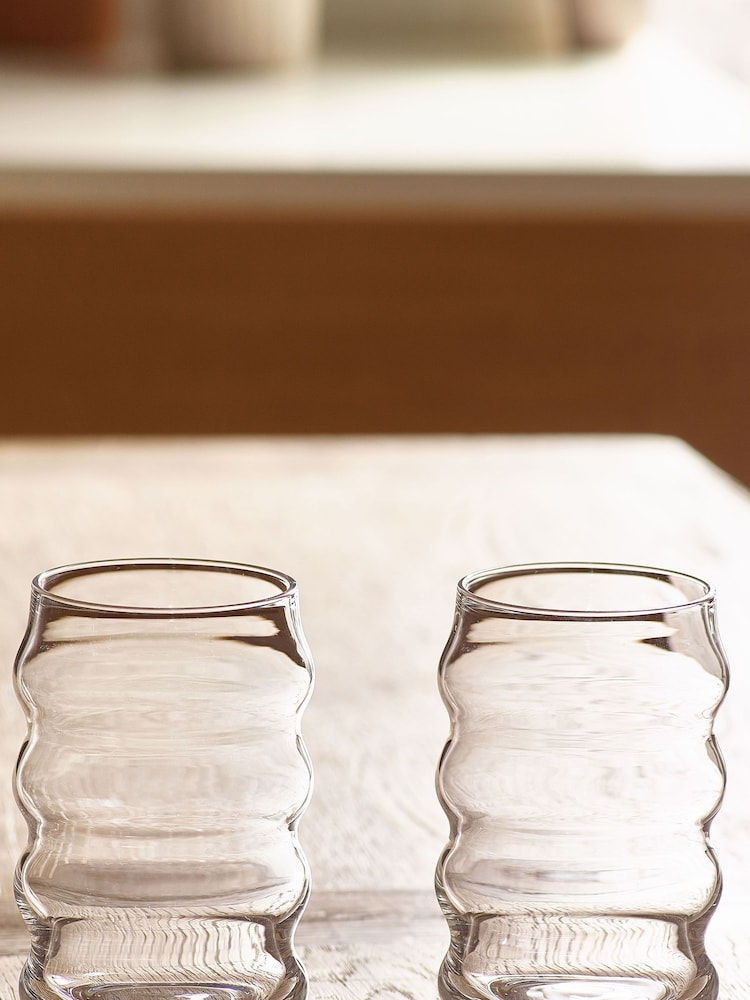 Set of 2 Clear Scandi Ripple Glasses - Image 2 of 4