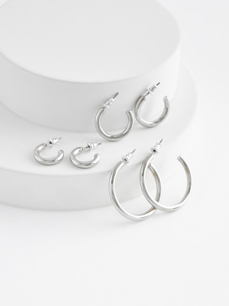 Silver Tone 3 Pack Hoop Earrings - Image 1 of 1
