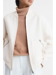 Reiss Cream Immy Relaxed Blindseam Bomber Jacket - Image 1 of 7