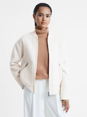 Reiss Cream Immy Relaxed Blindseam Bomber Jacket - Image 3 of 7