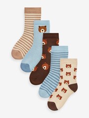Bear Stripe Cosy Terry Cotton Rich Socks 5 Pack - Image 1 of 6