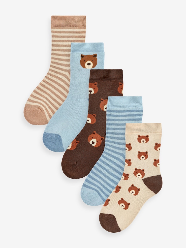 Bear Stripe Cosy Terry Cotton Rich Socks 5 Pack - Image 1 of 6